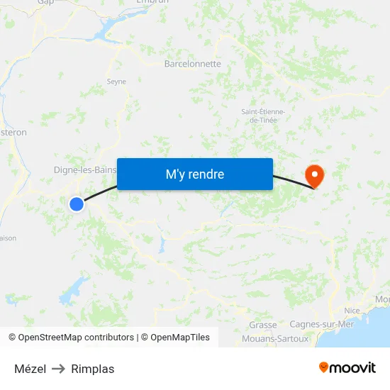 Mézel to Rimplas map