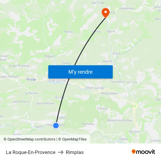 La Roque-En-Provence to Rimplas map