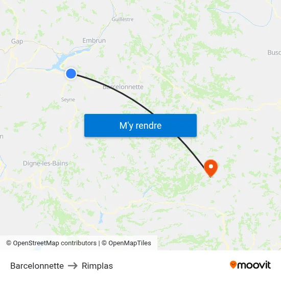 Barcelonnette to Rimplas map