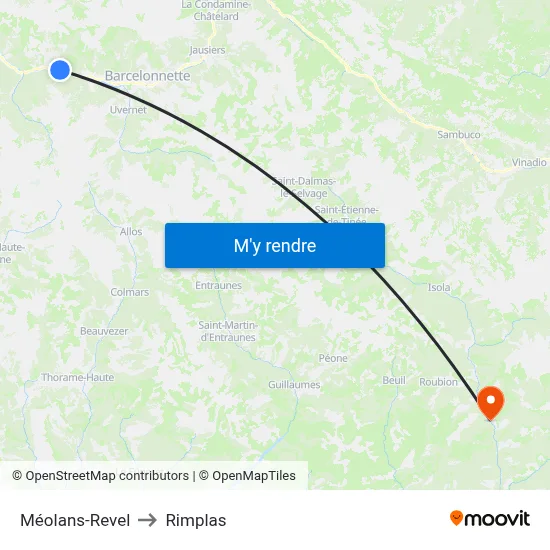 Méolans-Revel to Rimplas map