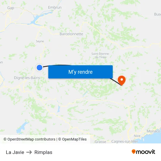 La Javie to Rimplas map