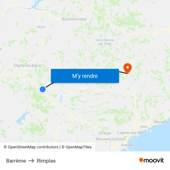 Barrême to Rimplas map