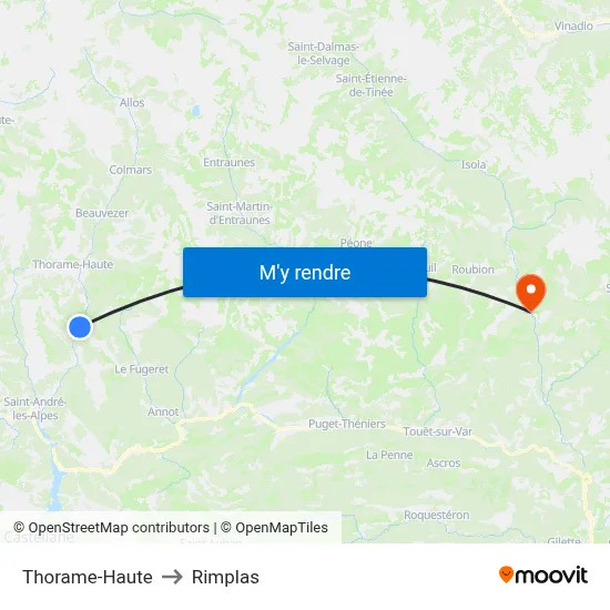 Thorame-Haute to Rimplas map
