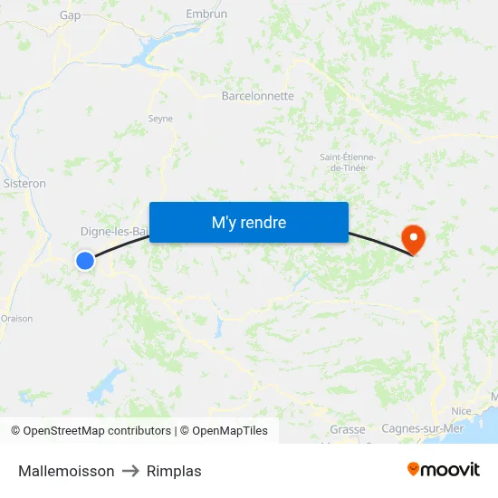 Mallemoisson to Rimplas map