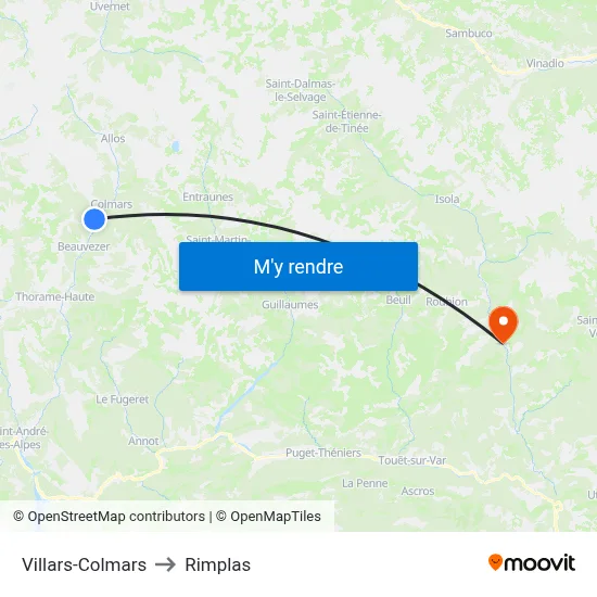 Villars-Colmars to Rimplas map