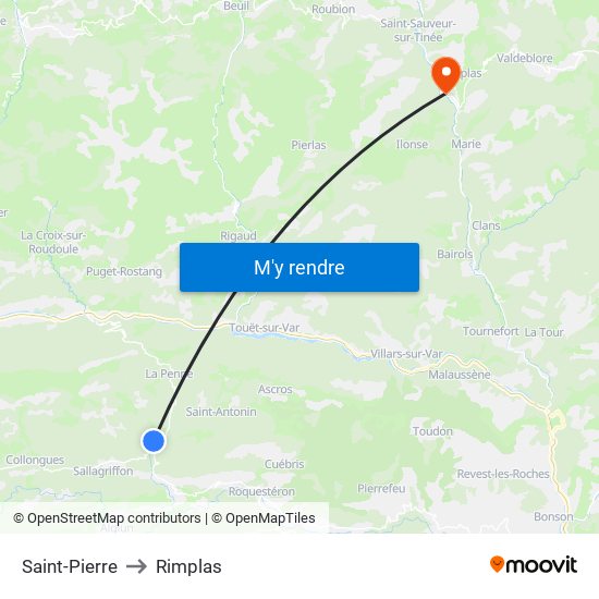 Saint-Pierre to Rimplas map