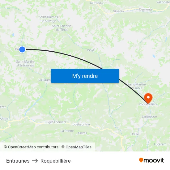 Entraunes to Roquebillière map