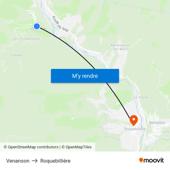 Venanson to Roquebillière map