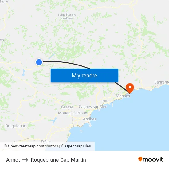 Annot to Roquebrune-Cap-Martin map