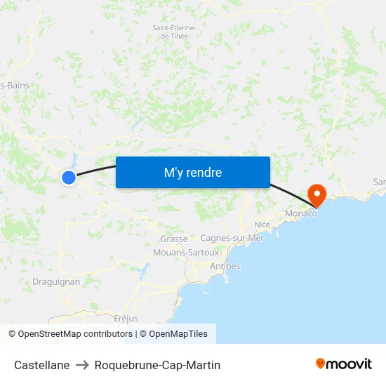 Castellane to Roquebrune-Cap-Martin map