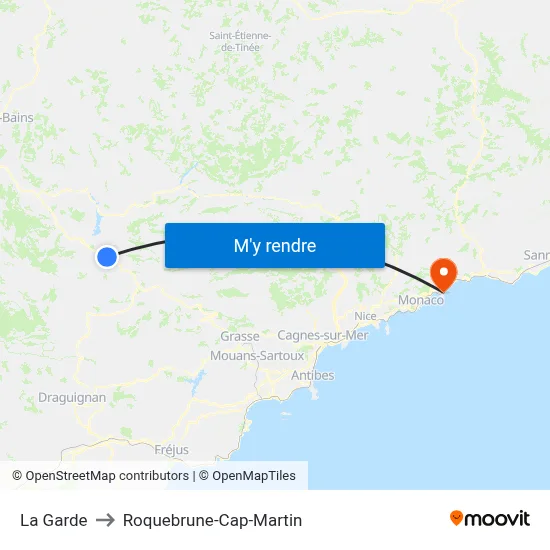 La Garde to Roquebrune-Cap-Martin map