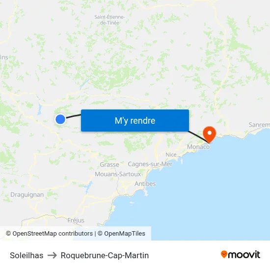 Soleilhas to Roquebrune-Cap-Martin map