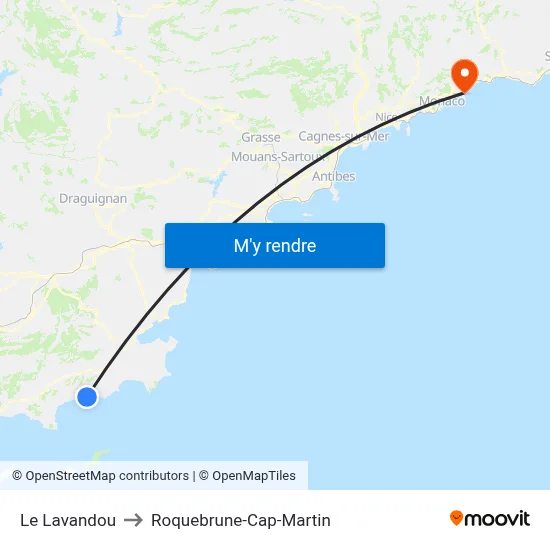 Le Lavandou to Roquebrune-Cap-Martin map