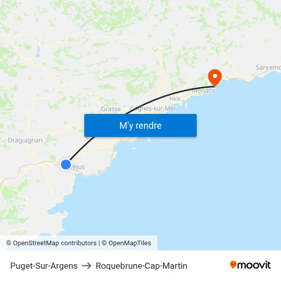 Puget-Sur-Argens to Roquebrune-Cap-Martin map