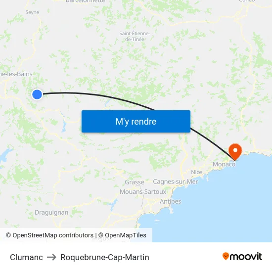 Clumanc to Roquebrune-Cap-Martin map
