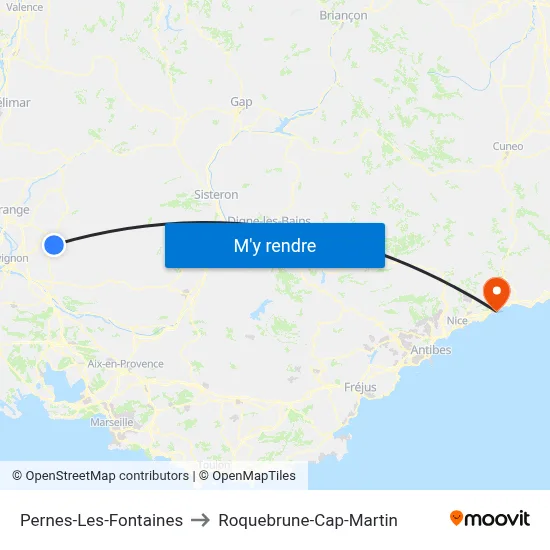 Pernes-Les-Fontaines to Roquebrune-Cap-Martin map