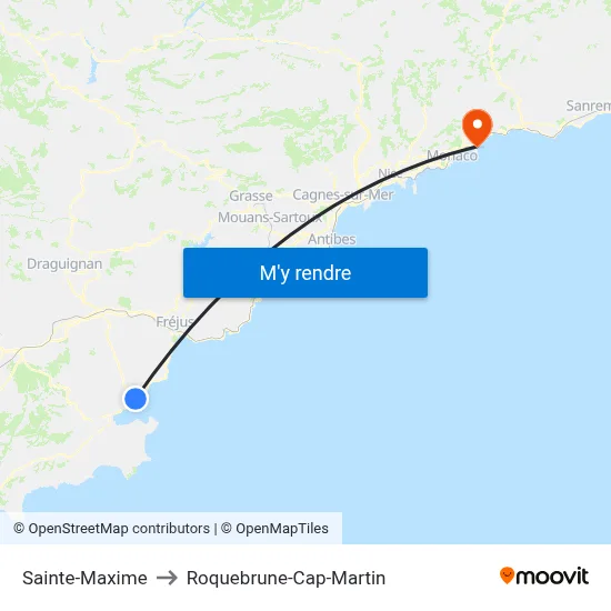 Sainte-Maxime to Roquebrune-Cap-Martin map