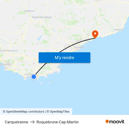 Carqueiranne to Roquebrune-Cap-Martin map