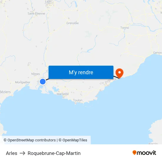 Arles to Roquebrune-Cap-Martin map