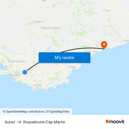 Auriol to Roquebrune-Cap-Martin map
