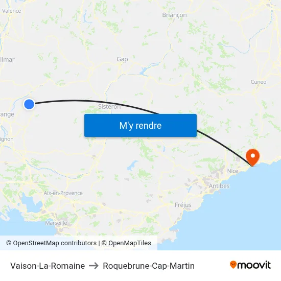 Vaison-La-Romaine to Roquebrune-Cap-Martin map