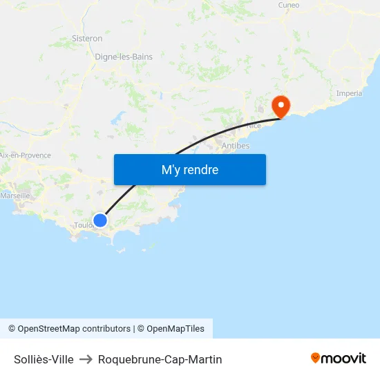 Solliès-Ville to Roquebrune-Cap-Martin map