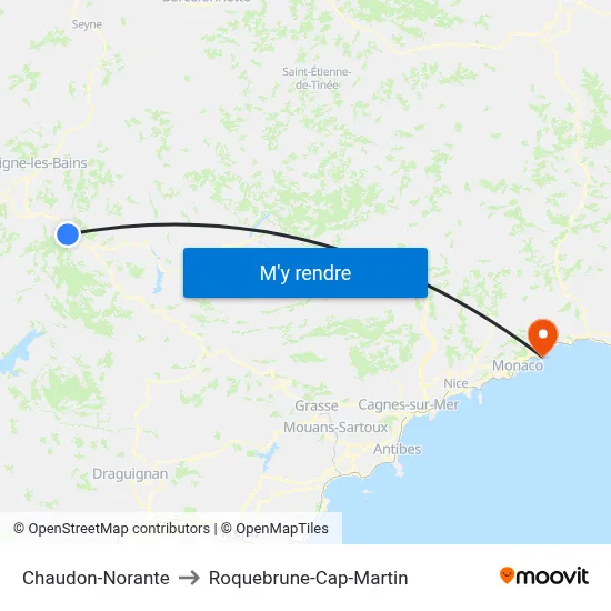 Chaudon-Norante to Roquebrune-Cap-Martin map