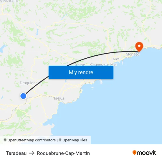 Taradeau to Roquebrune-Cap-Martin map