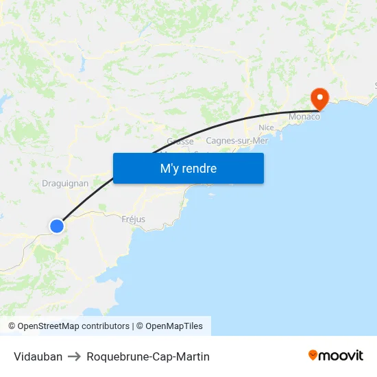 Vidauban to Roquebrune-Cap-Martin map