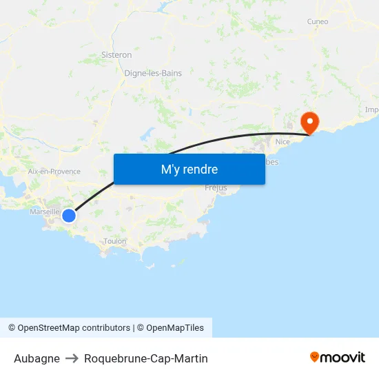 Aubagne to Roquebrune-Cap-Martin map