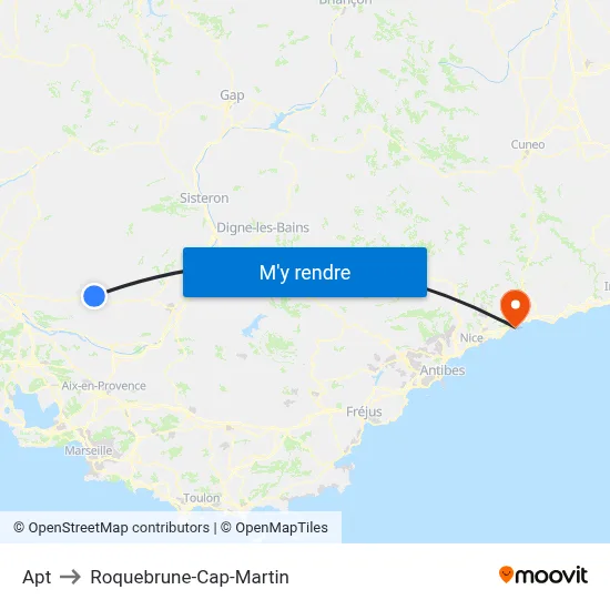 Apt to Roquebrune-Cap-Martin map