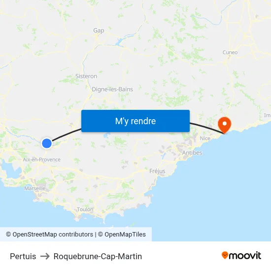 Pertuis to Roquebrune-Cap-Martin map