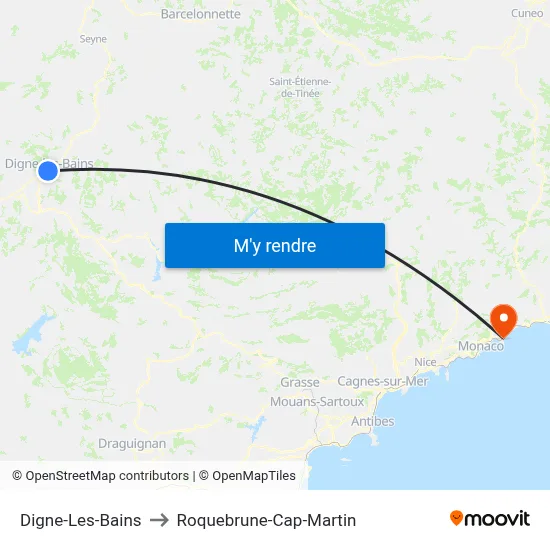 Digne-Les-Bains to Roquebrune-Cap-Martin map