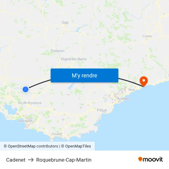 Cadenet to Roquebrune-Cap-Martin map