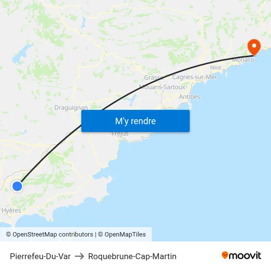 Pierrefeu-Du-Var to Roquebrune-Cap-Martin map