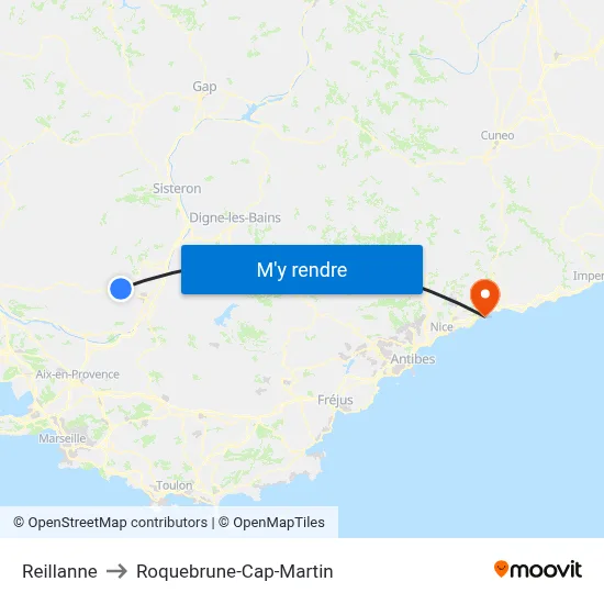 Reillanne to Roquebrune-Cap-Martin map