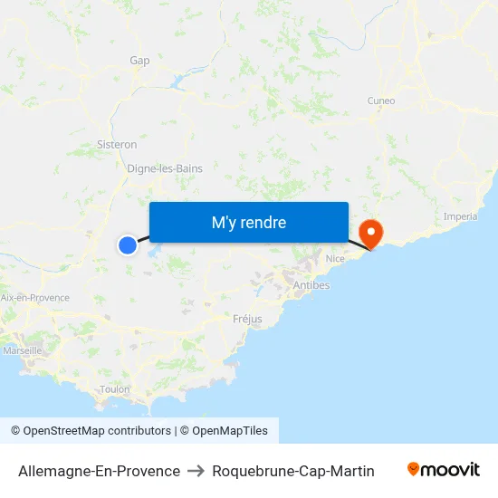 Allemagne-En-Provence to Roquebrune-Cap-Martin map