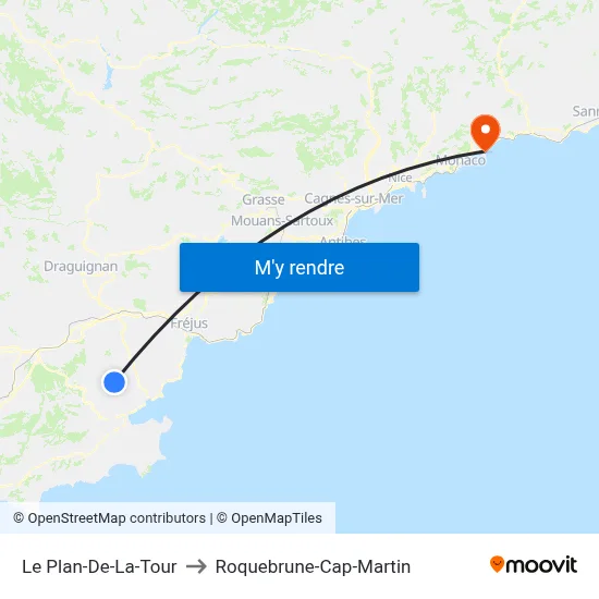 Le Plan-De-La-Tour to Roquebrune-Cap-Martin map