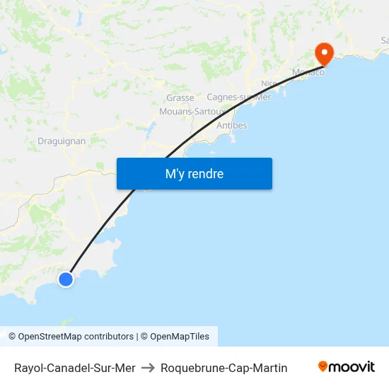 Rayol-Canadel-Sur-Mer to Roquebrune-Cap-Martin map