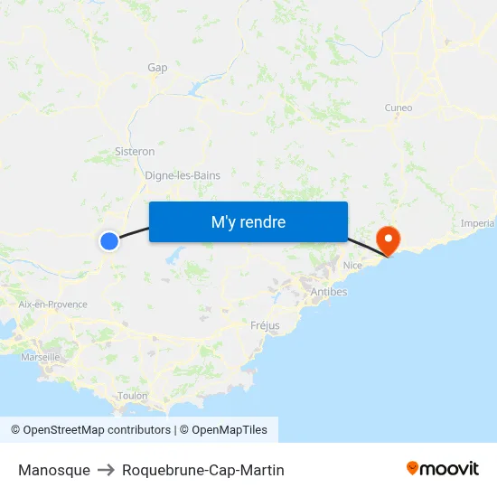 Manosque to Roquebrune-Cap-Martin map