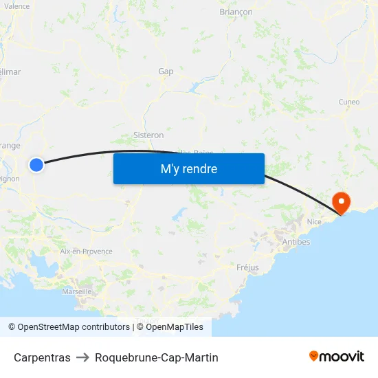 Carpentras to Roquebrune-Cap-Martin map