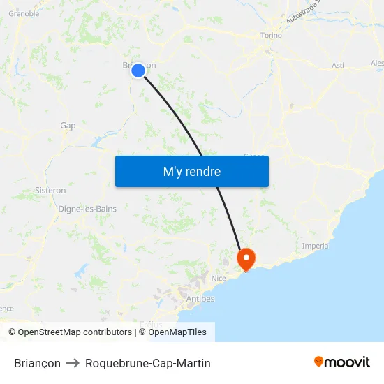 Briançon to Roquebrune-Cap-Martin map