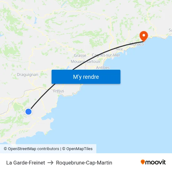 La Garde-Freinet to Roquebrune-Cap-Martin map
