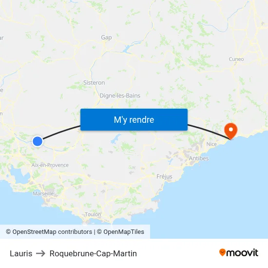 Lauris to Roquebrune-Cap-Martin map