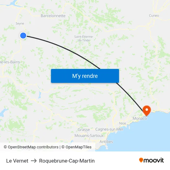 Le Vernet to Roquebrune-Cap-Martin map