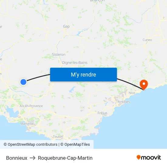 Bonnieux to Roquebrune-Cap-Martin map