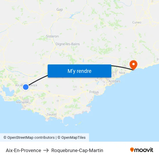 Aix-En-Provence to Roquebrune-Cap-Martin map