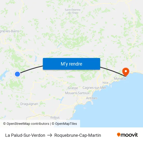 La Palud-Sur-Verdon to Roquebrune-Cap-Martin map