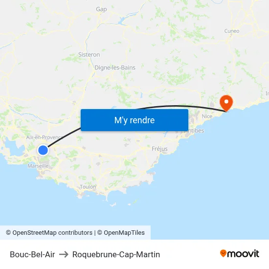 Bouc-Bel-Air to Roquebrune-Cap-Martin map