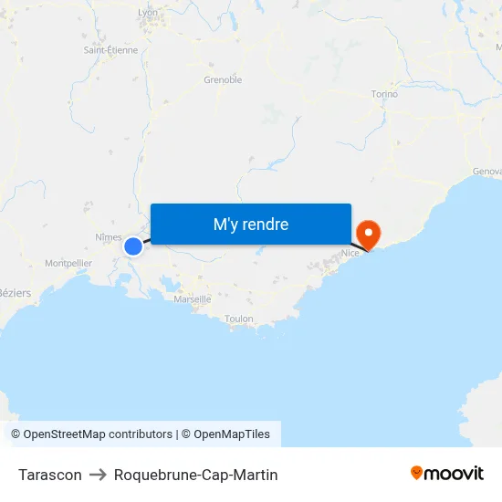 Tarascon to Roquebrune-Cap-Martin map